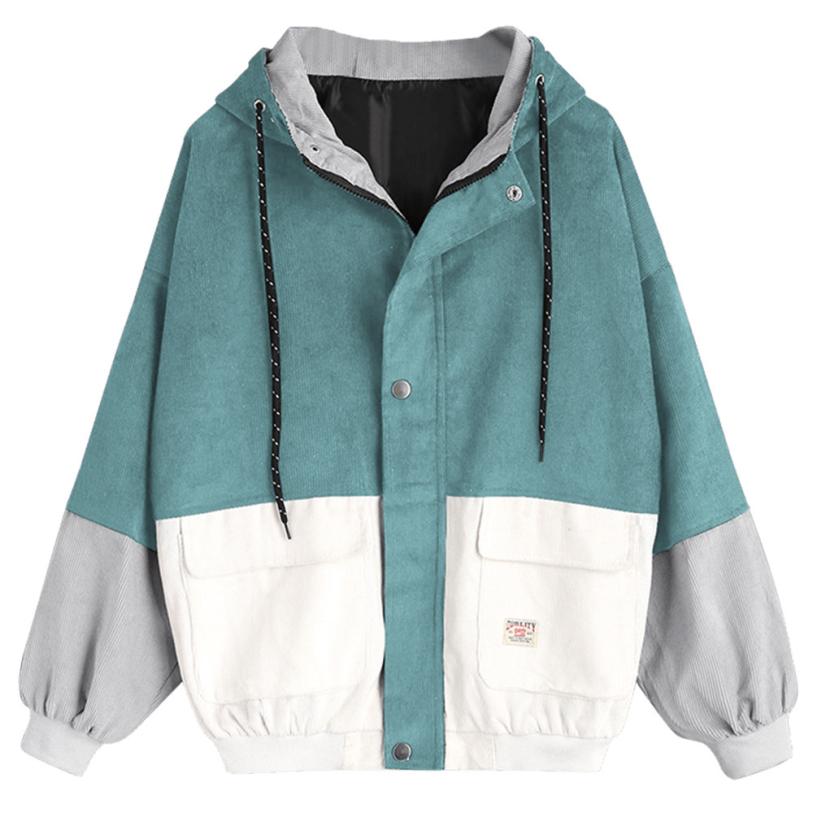 Korean College Style Color Block Hooded Jacket for Women