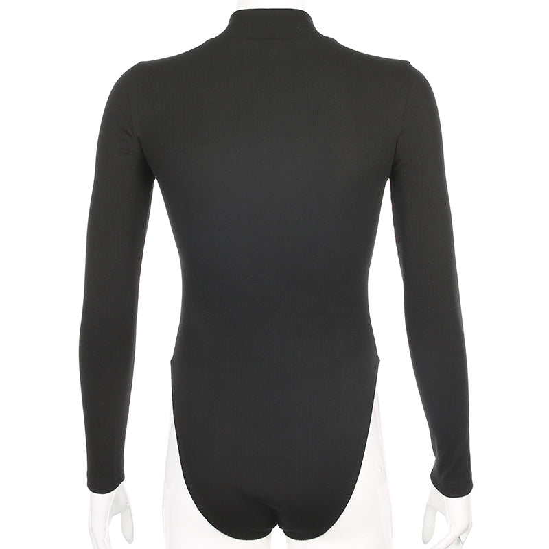 High Neck Long Sleeve Bodysuit with Mesh Details