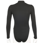 High Neck Long Sleeve Bodysuit with Mesh Details