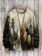 3D Printed Halloween Ghost Pattern Casual Winter Sweater