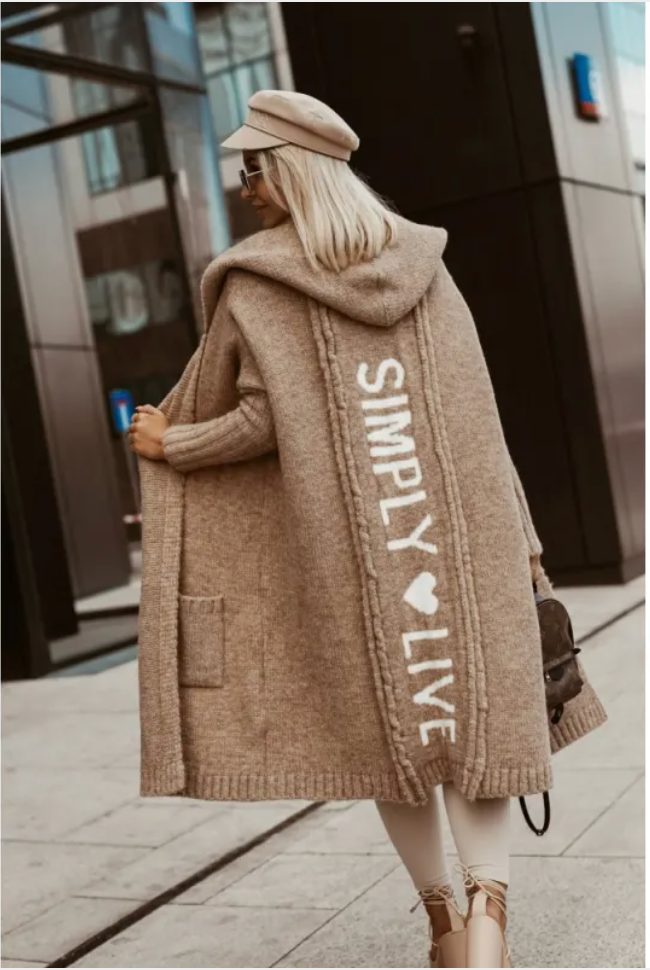 Women's Long Hooded Letter Cardigan