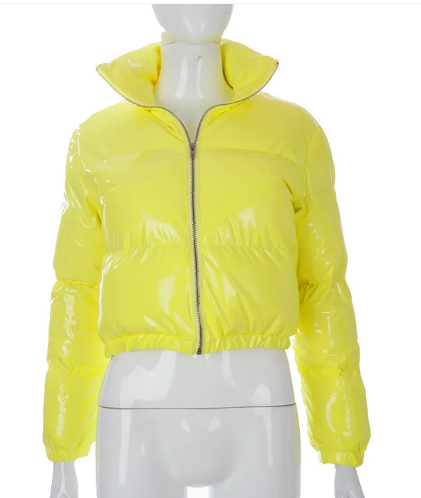 Zip Mirror Leather Warm Quilted Jacket