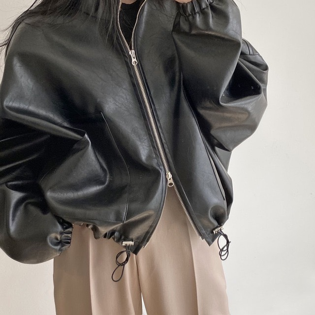 Stand Collar Zipper Motorcycle Leather Jacket with Pockets