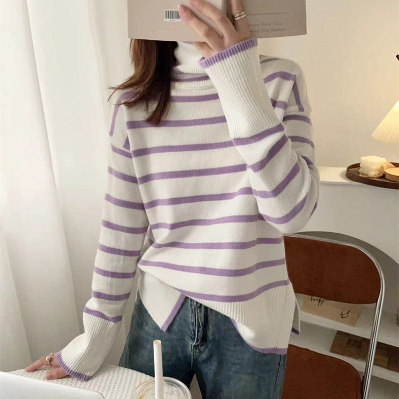 Comfortable Striped Thermal Sweater Top for Casual Wear