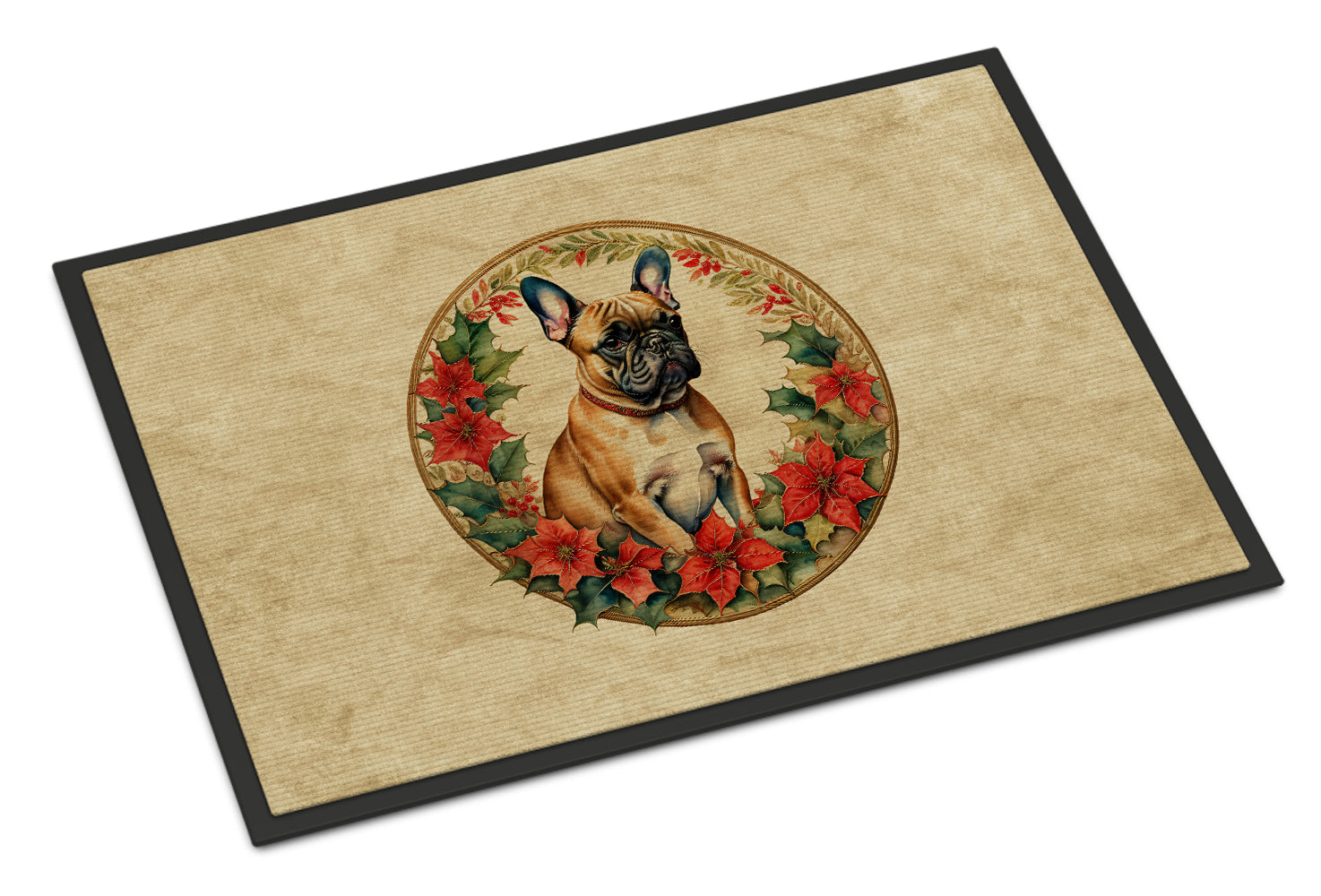 French Bulldog Christmas Flowers Doormat