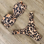 Solid Color Women's Bikini with Snake and Leopard Print