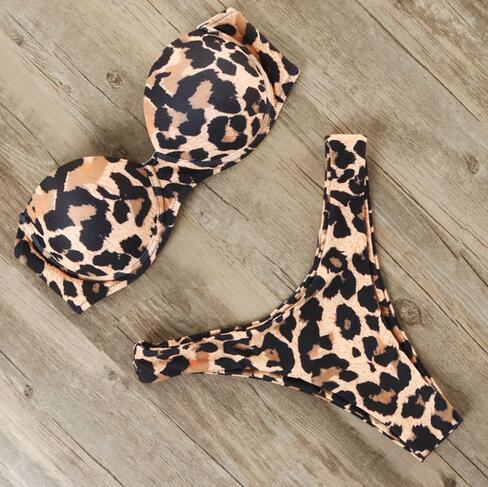 Solid Color Women's Bikini with Snake and Leopard Print