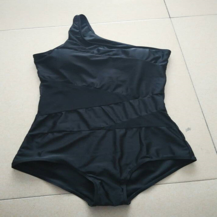 Plus Size Black One-Shoulder Swimsuit for Women