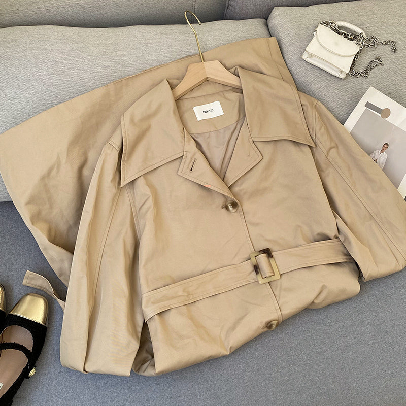 Loose Fitting Long Sleeve Polo Collar Trench Coat