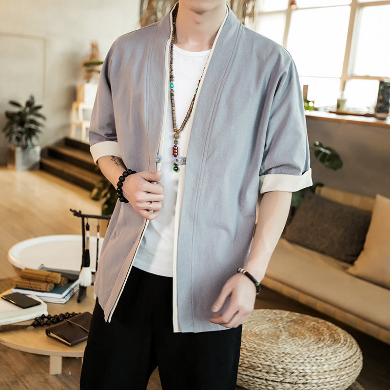 Men's Linen Kimono Long Cardigan Casual Outerwear 5XL