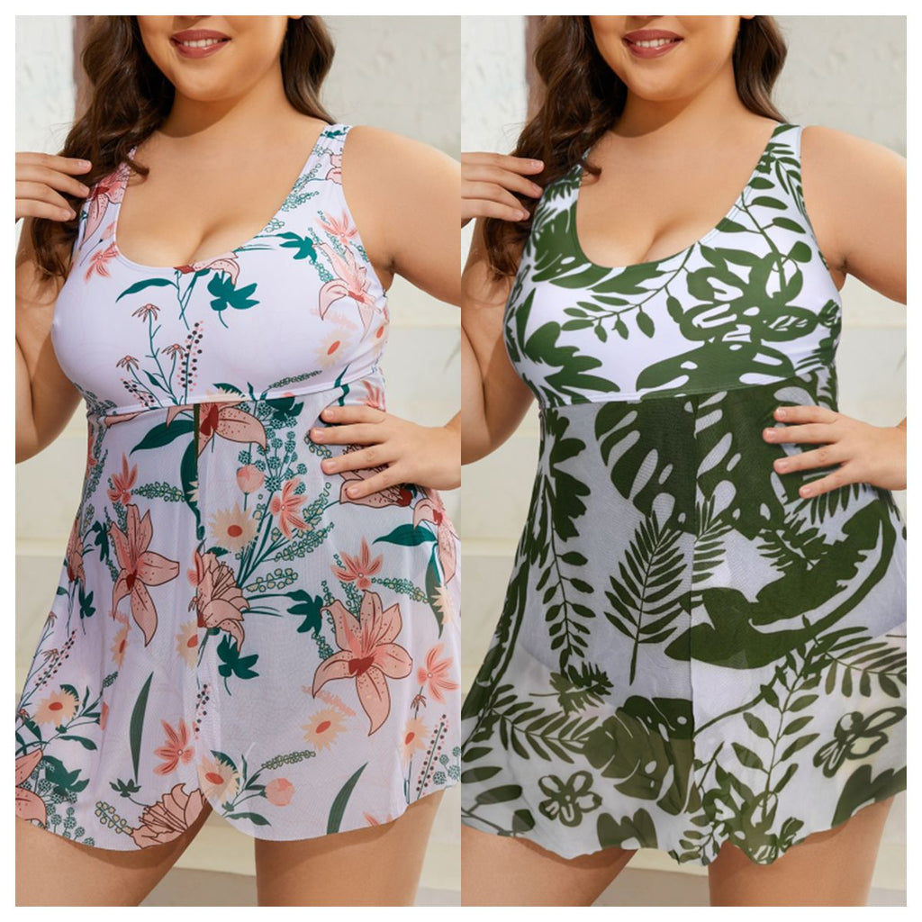 Plus Size Digital Print Bikini with Skirted Design