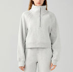 Women's Half-Zip High-Stand Collar Pullover Leisure Warm Fleece Sweater | Streetwear