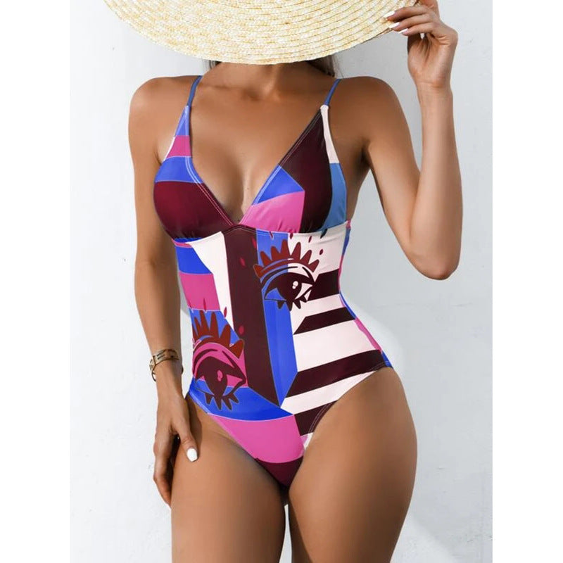2022 Women's Deep V Triangle Swimsuit with Demon Eyes