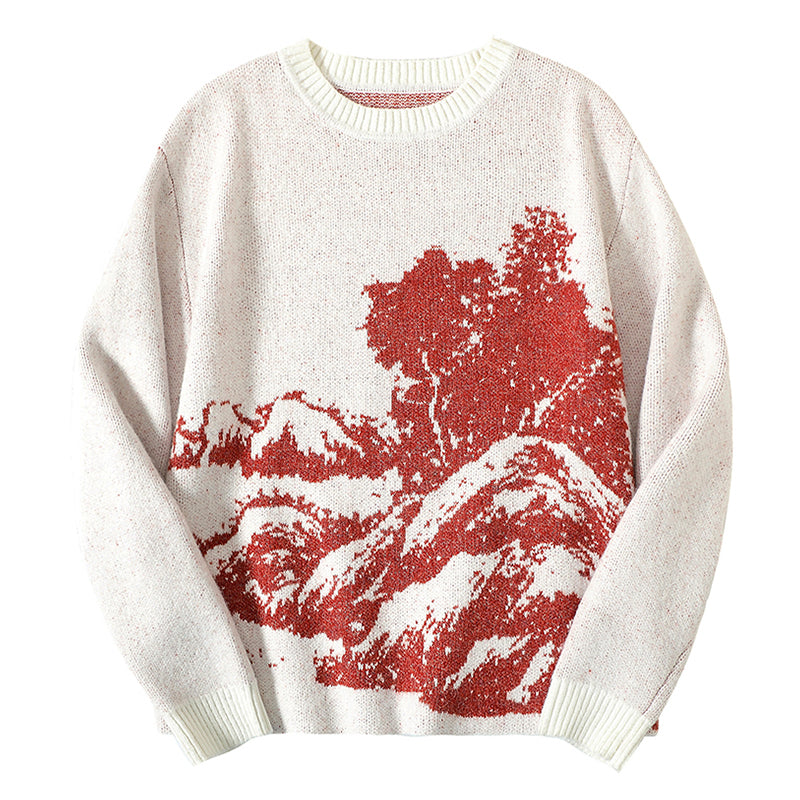 Men's Casual Sweater with Landscape Pattern
