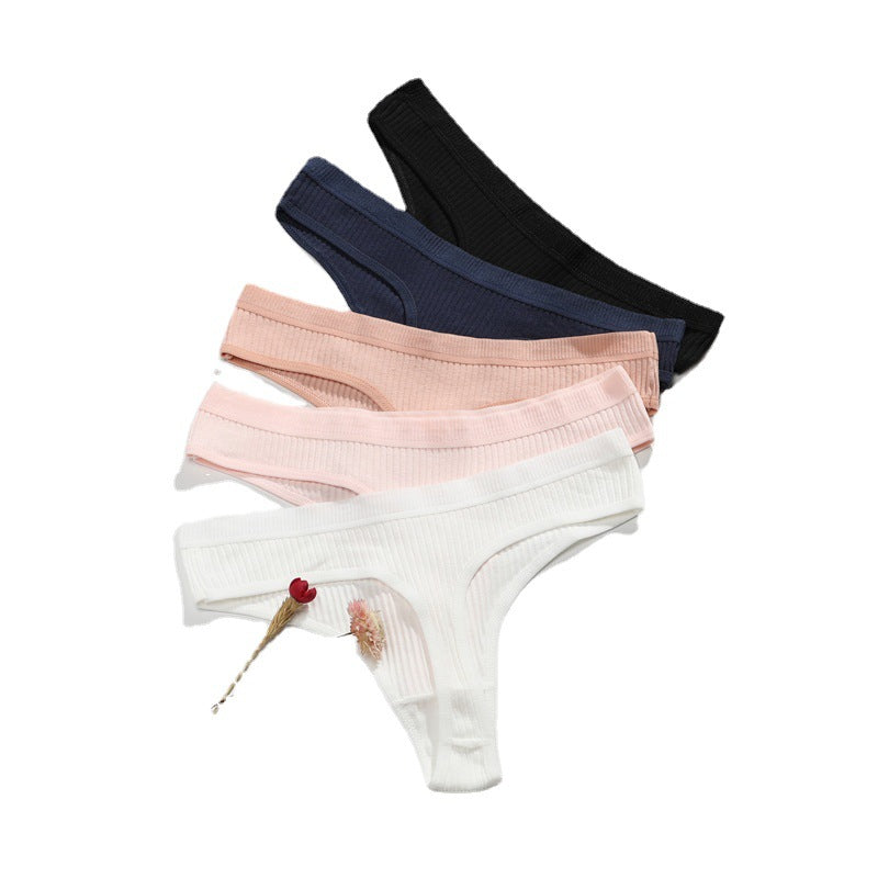 Pure Cotton Women's T-Back Panties - Fashionable Solid Color