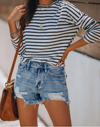 High-Waisted Ripped Denim Shorts with Pockets for Women