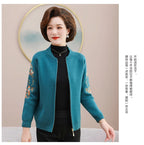 Embroidered Wool Cardigan for Middle-Aged Women