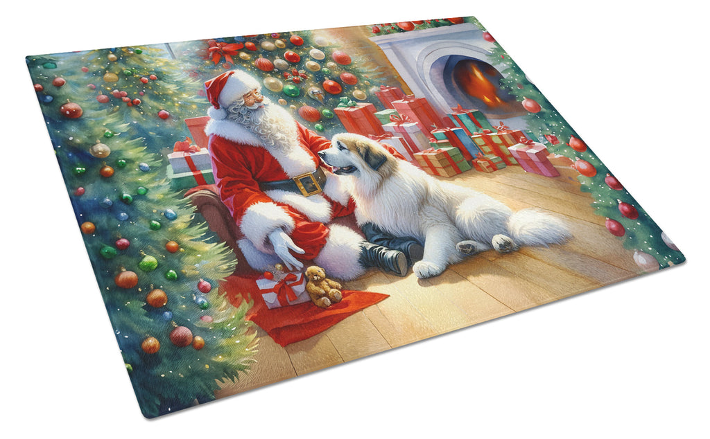 Great Pyrenees and Santa Claus Glass Cutting Board