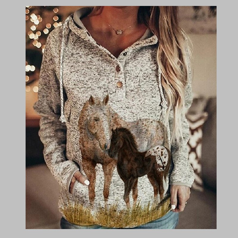 Autumn Casual Long Hoodie with Graphic Print for Women | Streetwear