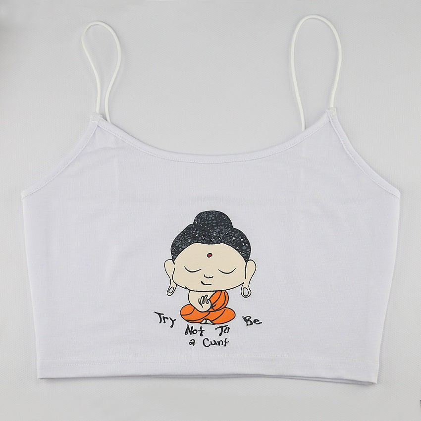 Buddha Print Crop Camisole Top