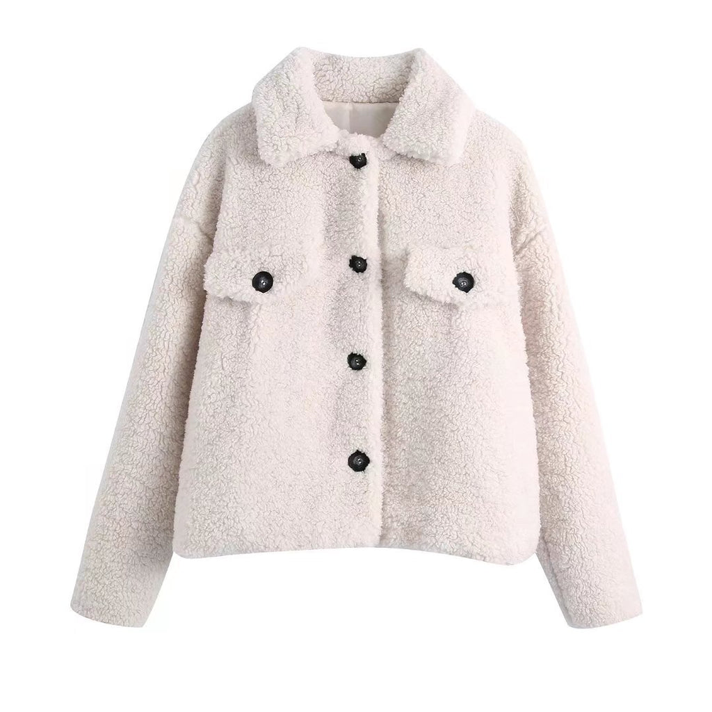 Fashionable Single Breasted Lamb Wool Lapel Coat