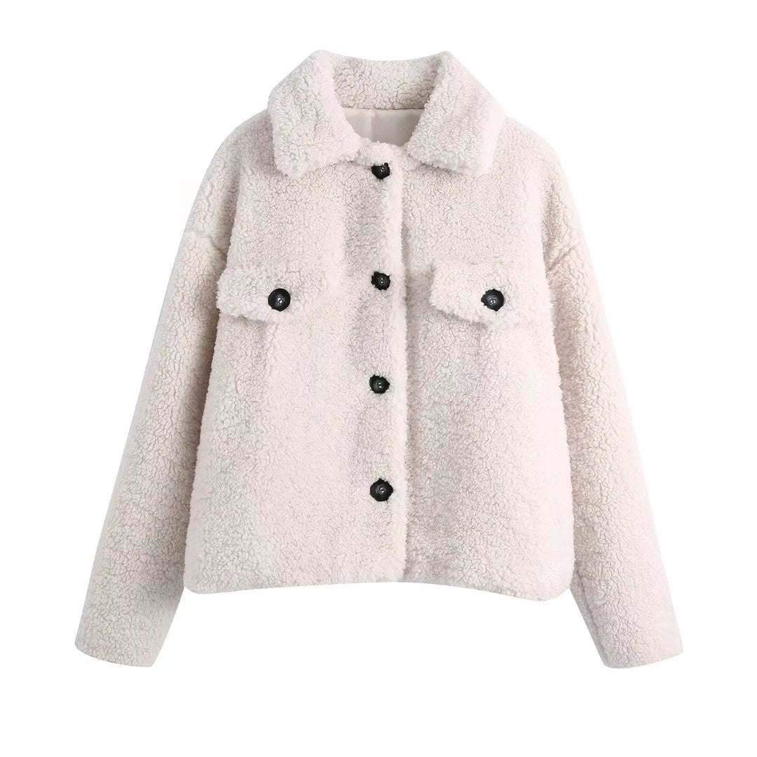 Fashionable Single Breasted Lamb Wool Lapel Coat