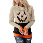Halloween Cartoon Pattern High Neck Sweater for Women