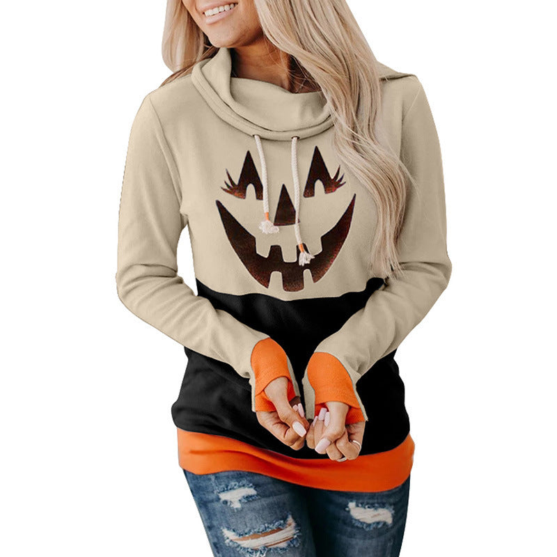 Halloween Cartoon Pattern High Neck Sweater for Women