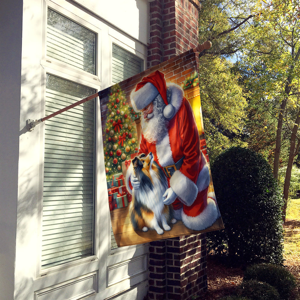 Sheltie and Santa Claus House Flag
