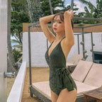 Slimming Deep-V Wrap One-Piece Swimsuit