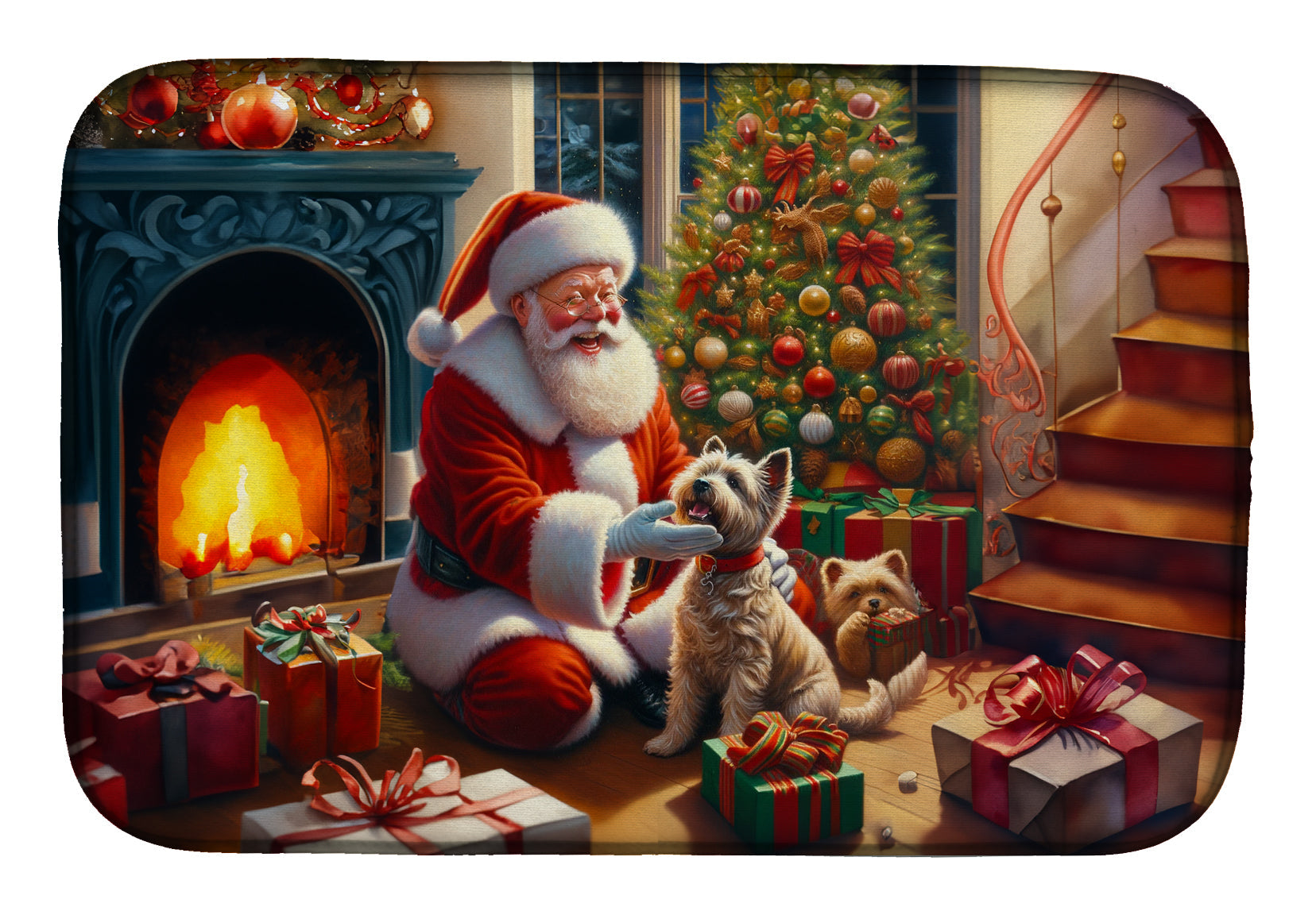 Cairn Terrier and Santa Claus Dish Drying Mat
