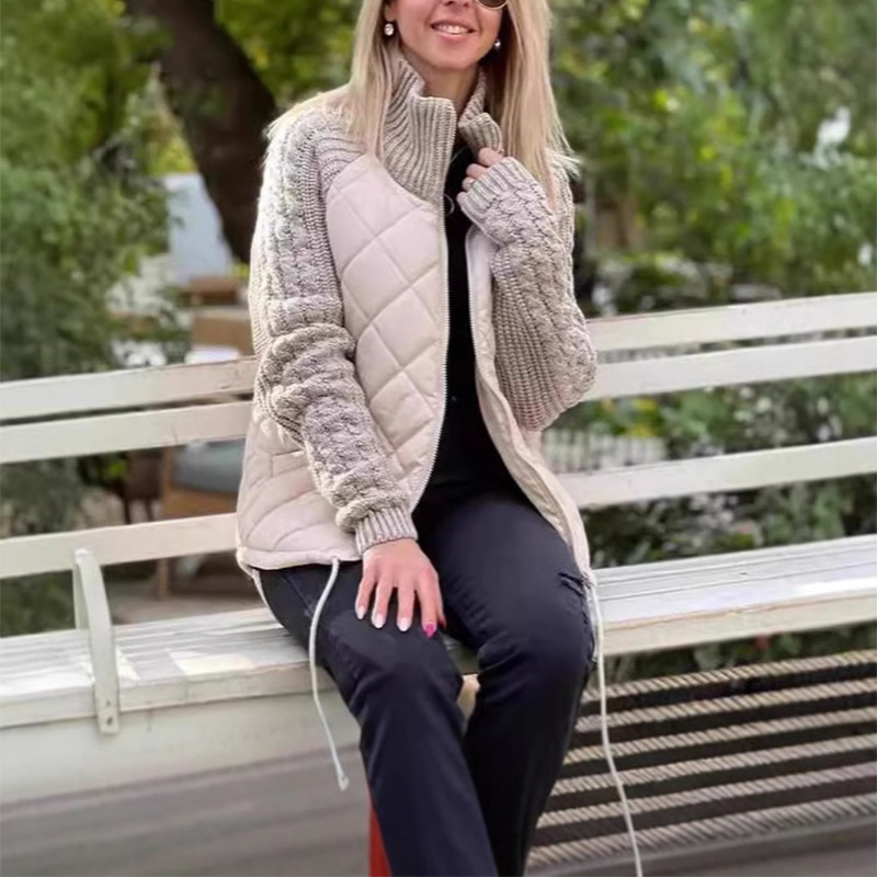 Jacket With Pockets Fashion Knitted Stitching Zipper Coat