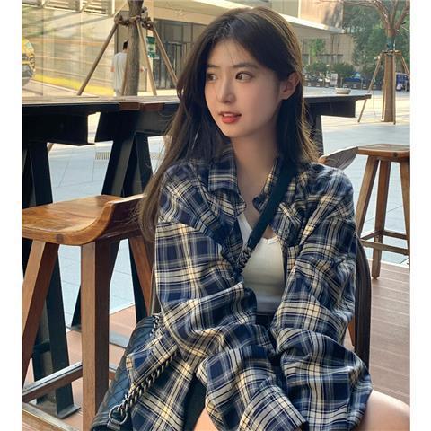 Vintage Loose Long Plaid Women's Shirt Jacket
