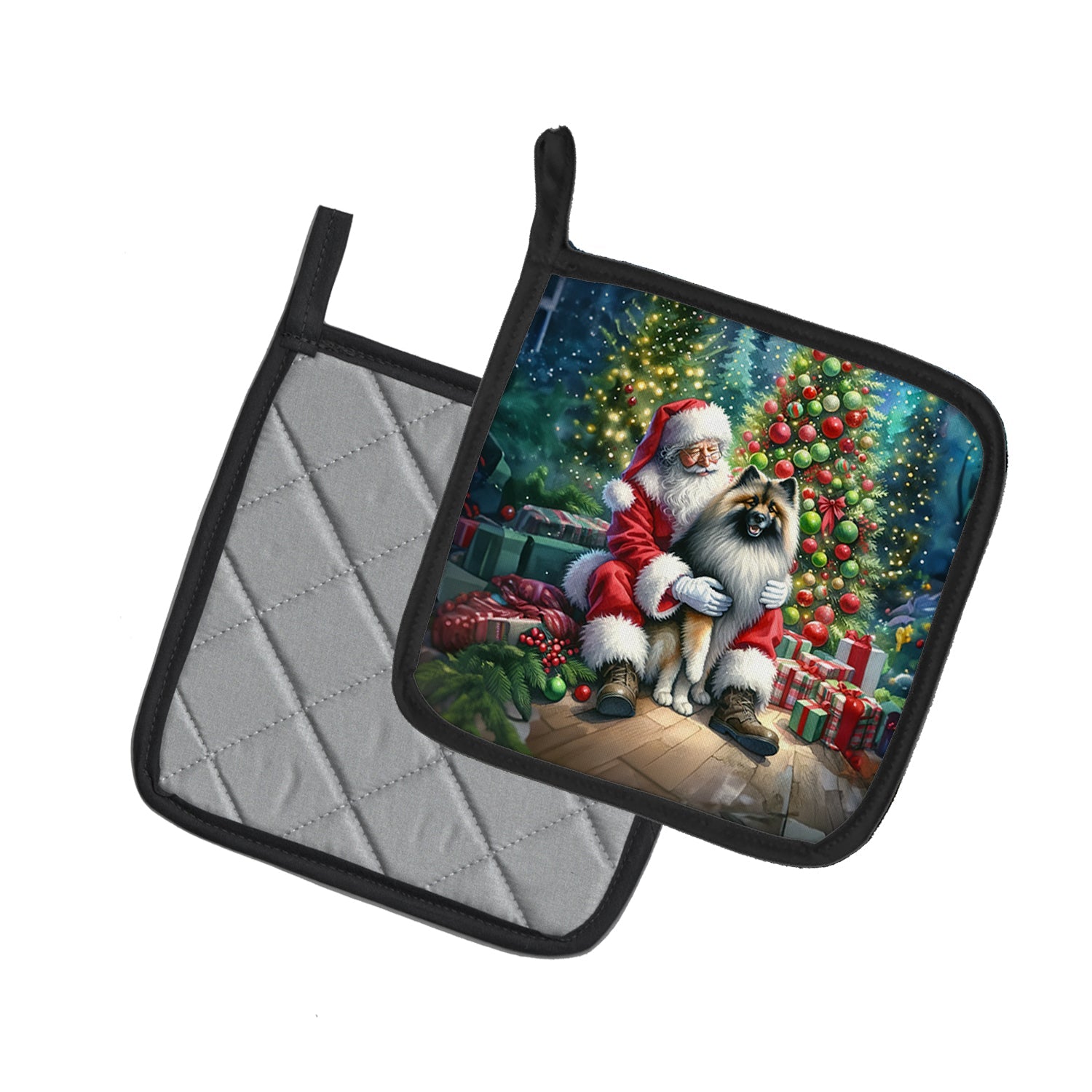 Keeshond and Santa Claus Pair of Pot Holders