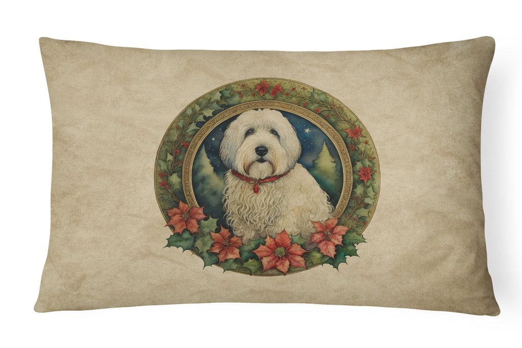 Old English Sheepdog Christmas Flowers Throw Pillow