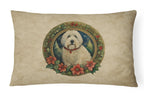 Old English Sheepdog Christmas Flowers Throw Pillow