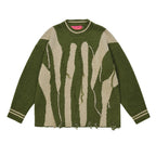 Abstract Striped Tassel Sweater with Loose Waste Soil Design
