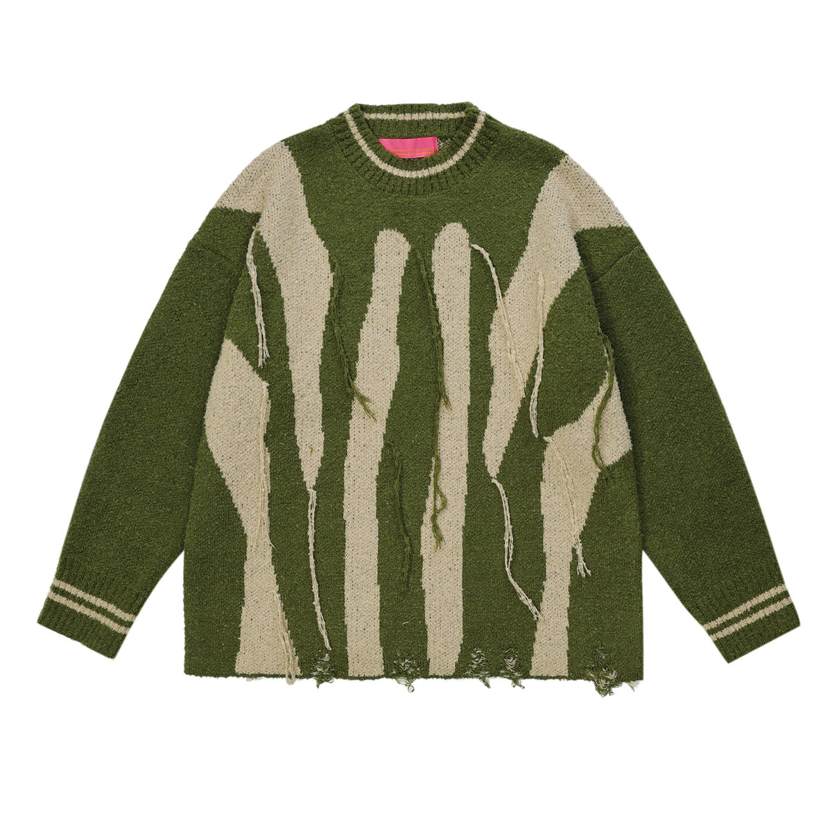 Abstract Striped Tassel Sweater with Loose Waste Soil Design