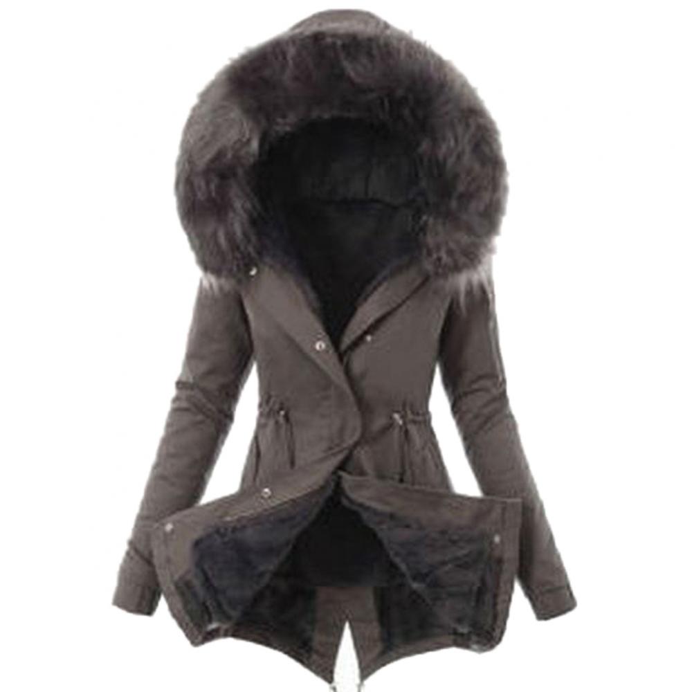 Casual Long Cotton Puffer Coat with Faux Fur Hood