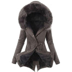 Casual Long Cotton Puffer Coat with Faux Fur Hood