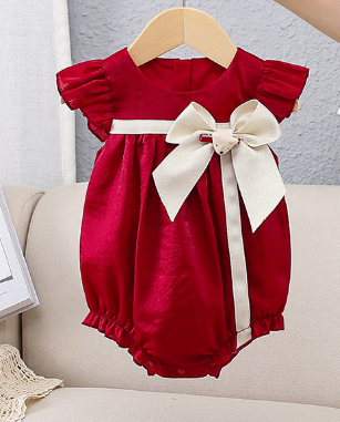 Baby Girl Bodysuit with Bow and Triangle Design