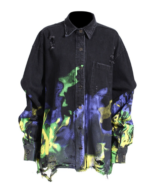 Retro Oil Painting Print Loose Work Jacket