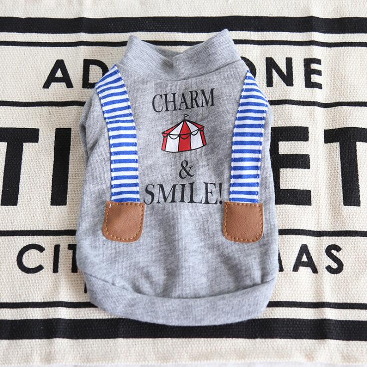 Striped Sweater for Dogs with Fake Suspenders Design