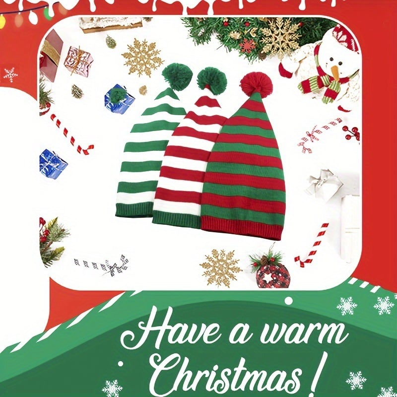 Red and Green Christmas Knitted Woolen Cap | Embroidered Cap