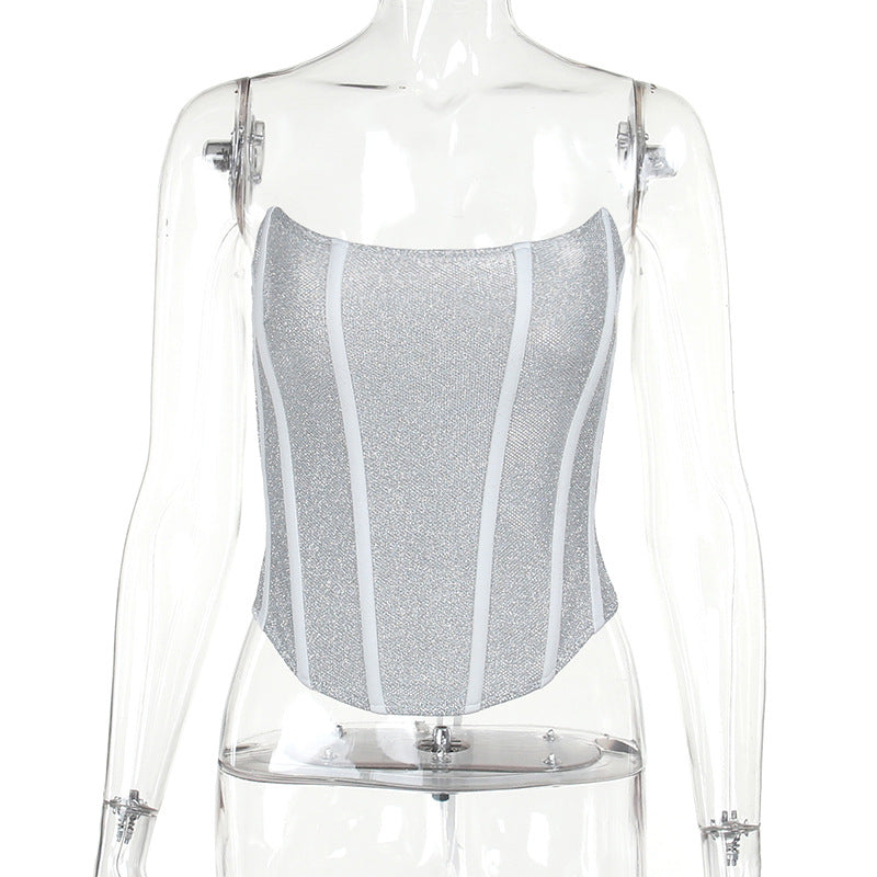 YJ23585 Summer Sexy Strapless Top with Corset Design