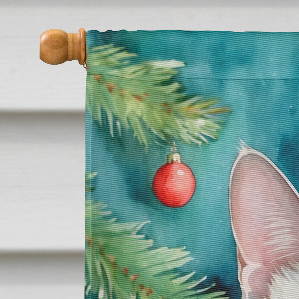 Foreign White Cat By the Christmas Tree House Flag