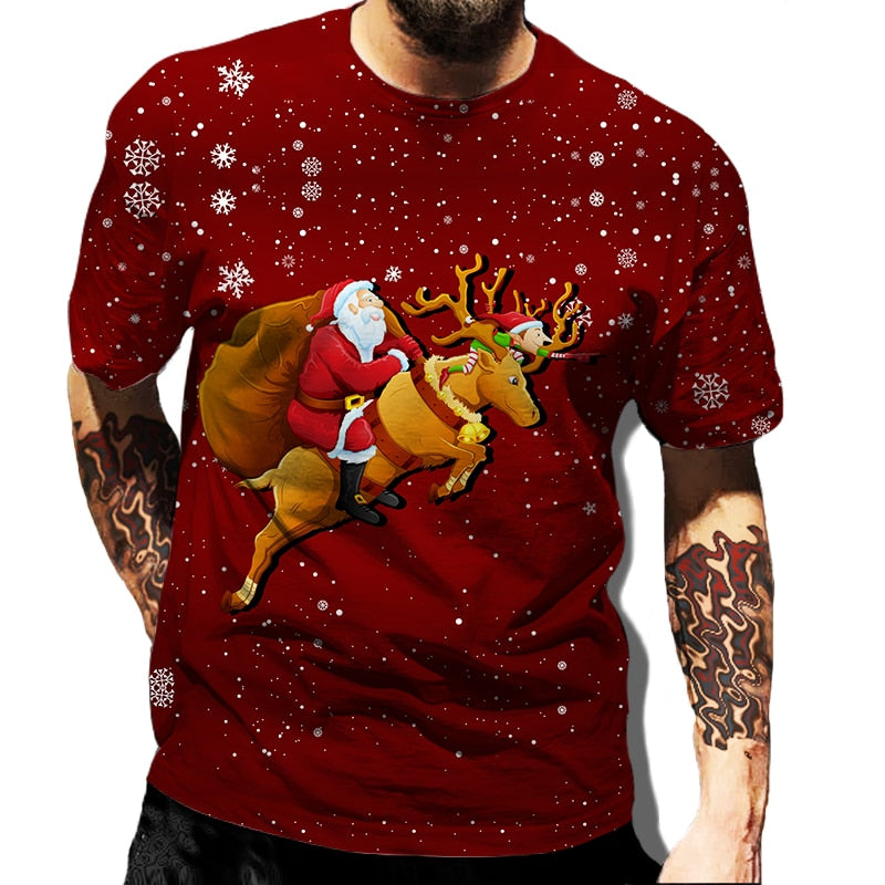 Christmas Print Casual Men's Polyester T-Shirt | Streetwear