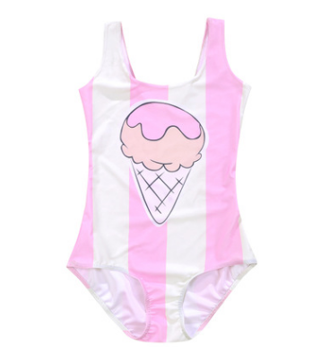 Digital Print Pink Striped Ice Cream One-Piece Swimsuit