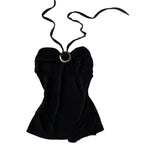Y2K Slim Waist Black Halter Top