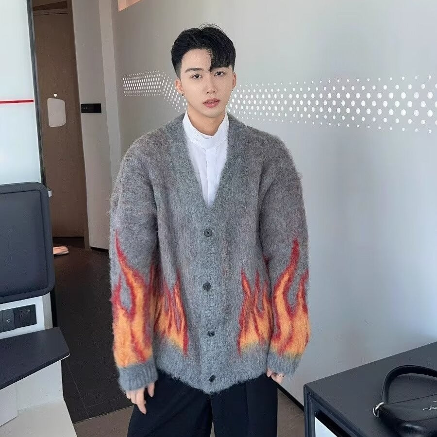 Mohair Knitted Cardigan Sweater for Unisex
